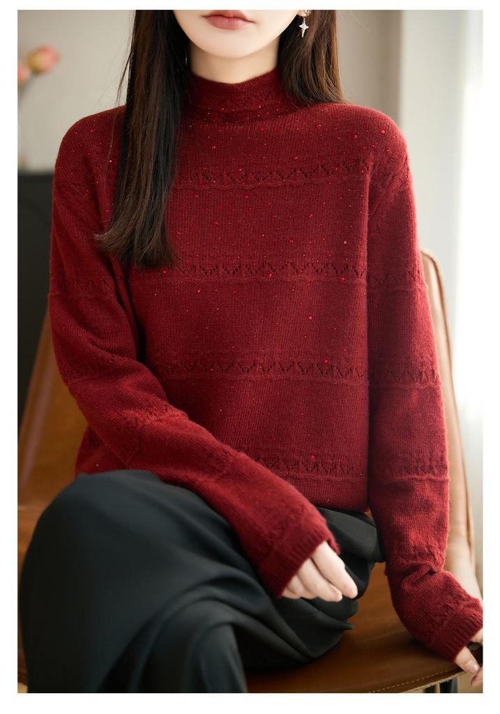 Vintage-Inspired Heavy Crochet High Neck Women's Pullover Sweater, Stylish and Warm Base Layer Top for 2026