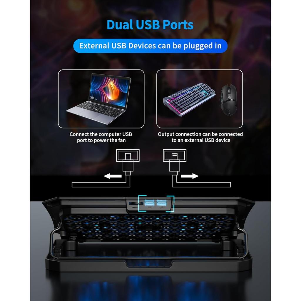 Laptop Cooling Pad for 12-15.6 Inch, 6 Cooler Fans with Blue Lights, Laptop Cooling Stand with 2 USB Ports
