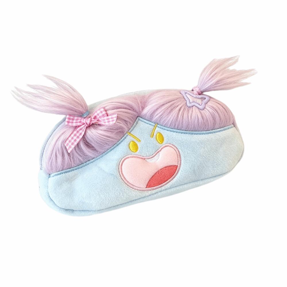 Cute Ugly Pencil Case with Ponytail Hair Pencil Pouch Cartoon Stationery Bag  Students