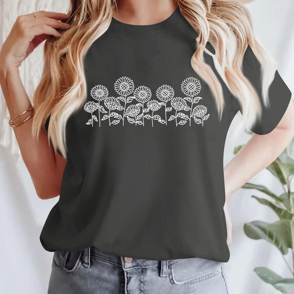 Lässiges bedrucktes T-Shirt für Damen, Rundhalsausschnitt, Pullover, kurzärmelig