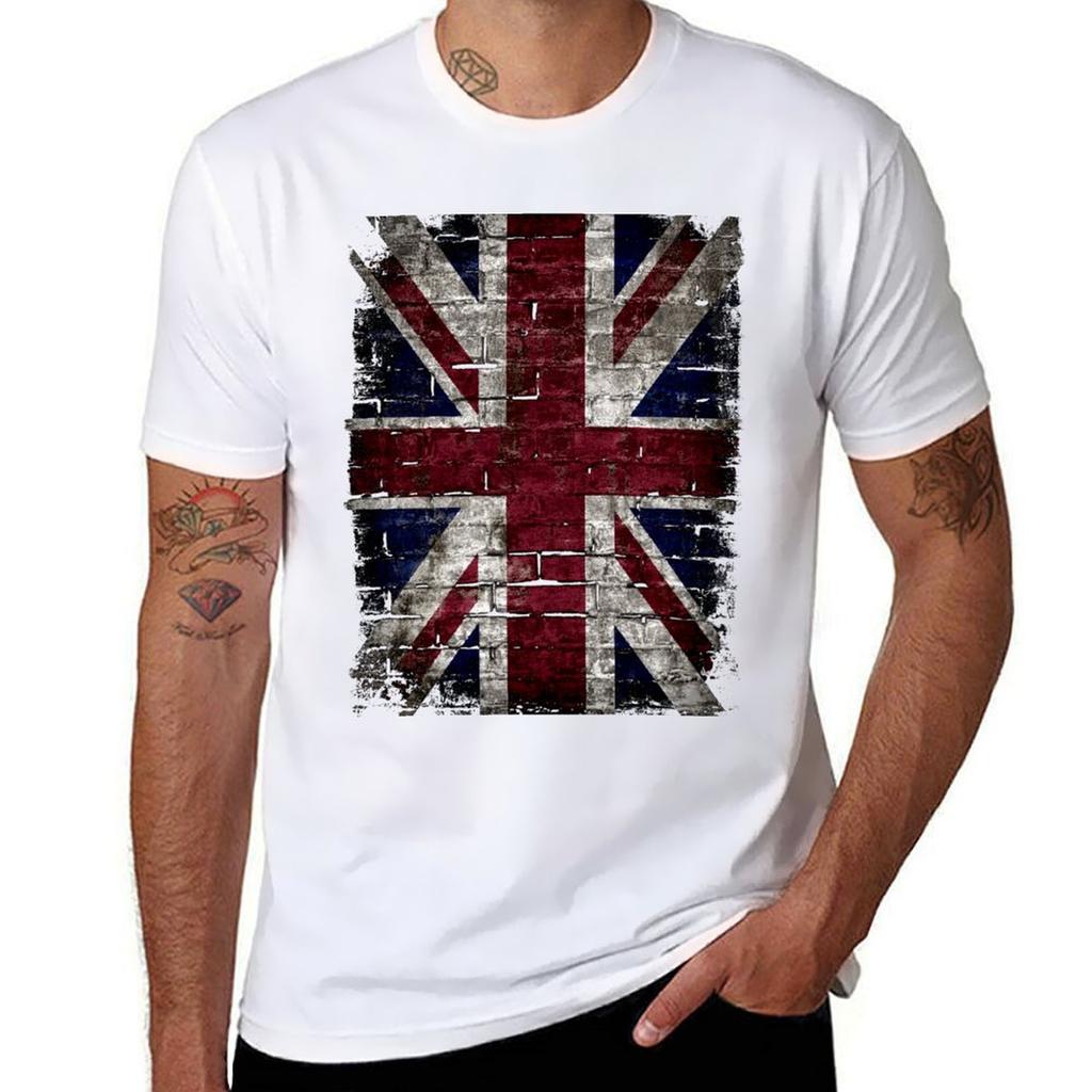 Grunge UK Flagge Großbritannien Punk Stil Used Look Wand T-Shirt Lustige T-Shirts Baumwolle Unisex Grafische T-Shirts T-Shirt