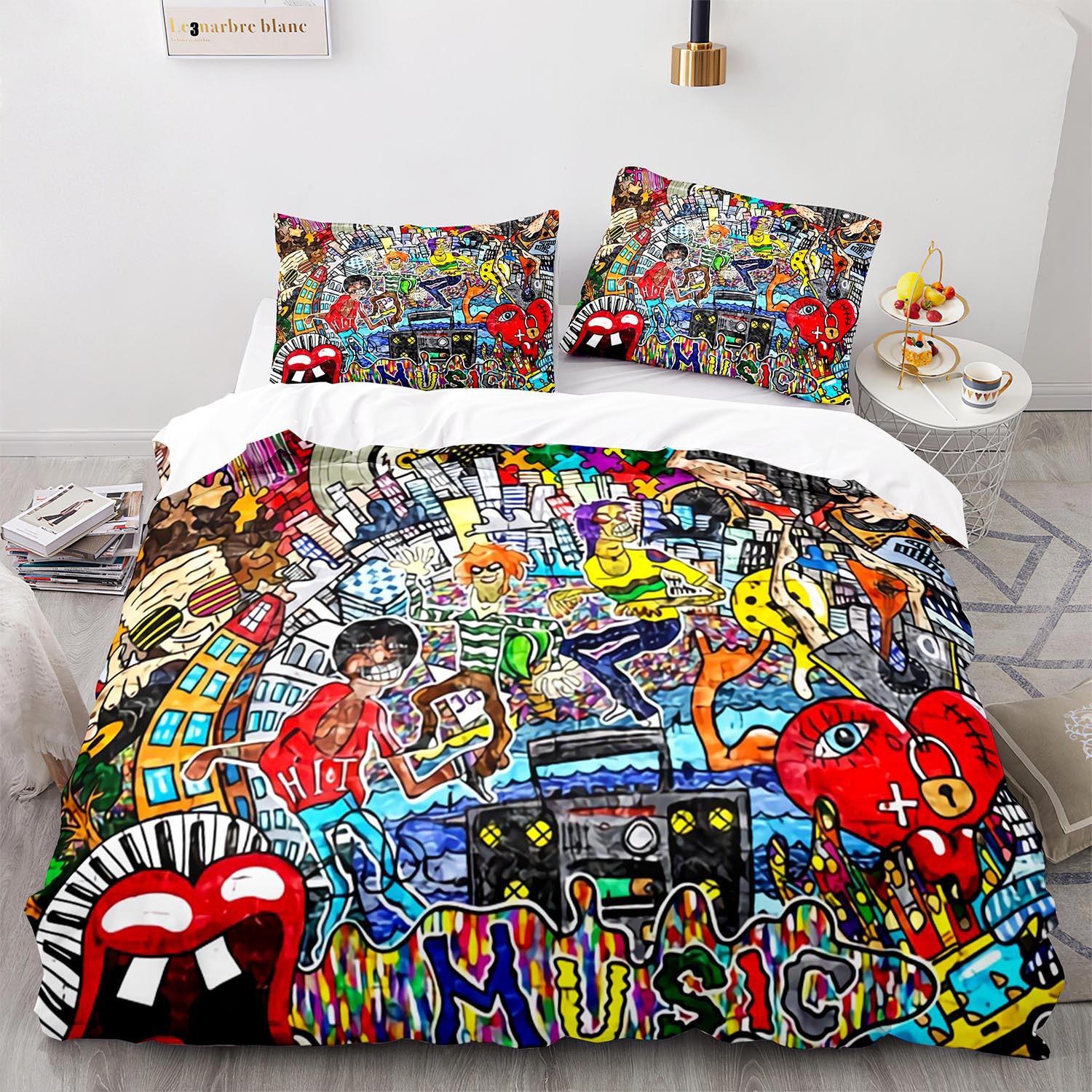 

Digital Printing Three-Piece Hip Hop Graffiti Size Quilt Cover 3D 140*210cm