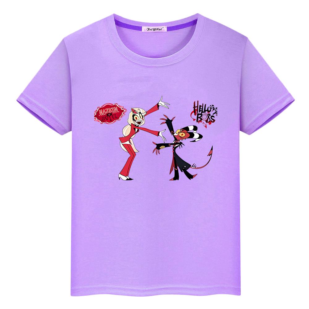 Helluva Boss T Shirt for Kids Boy10year Print 100%Cotton Kawaii Short-sleeved Y2k Anime Tops Pride Tshirt Cute Tees Girl Clothes
