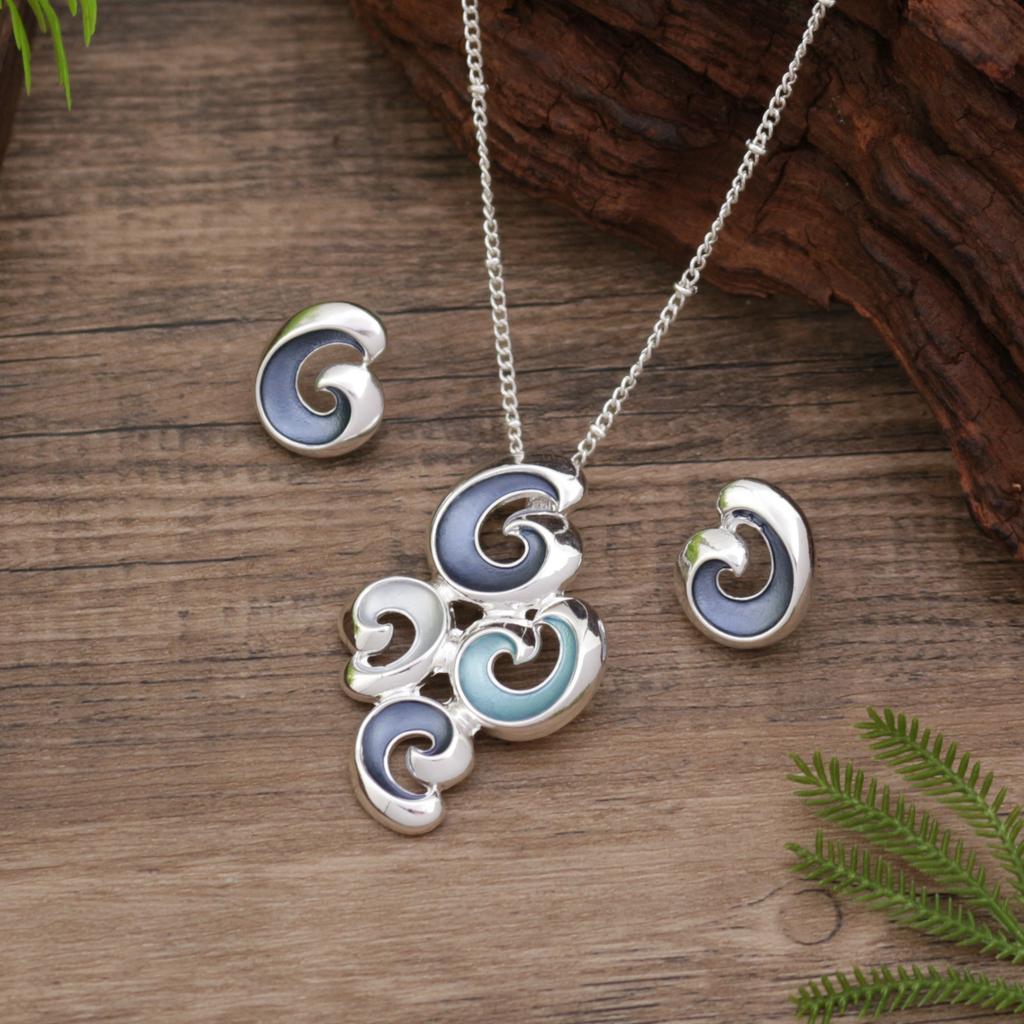 New enamel color hollow flower stud earrings pendant set, women's simple and high-end petal necklace