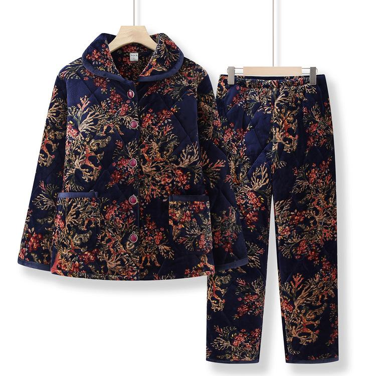 

Зимний теплый костюм для людей среднего и пожилого возраста, женский, для мамы, с плюшевой подкладкой, пижама для бабушки, фланелевая домашняя одежда, для пожилой женщины 3XL