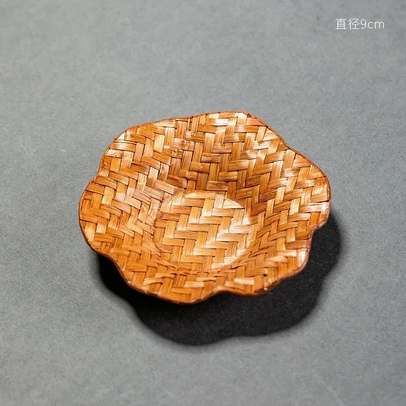 Hand-Woven Tea Coaster Chinese Retro Bamboo Heat Insulation Cushion Creative Mini Fruit Plate Zen Teacup Rests Teaware Accessory