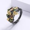 Hand Jewelry Popular Set With Colorful Gemstones Plant Flower Black Gold Two-Color Women'S Ring