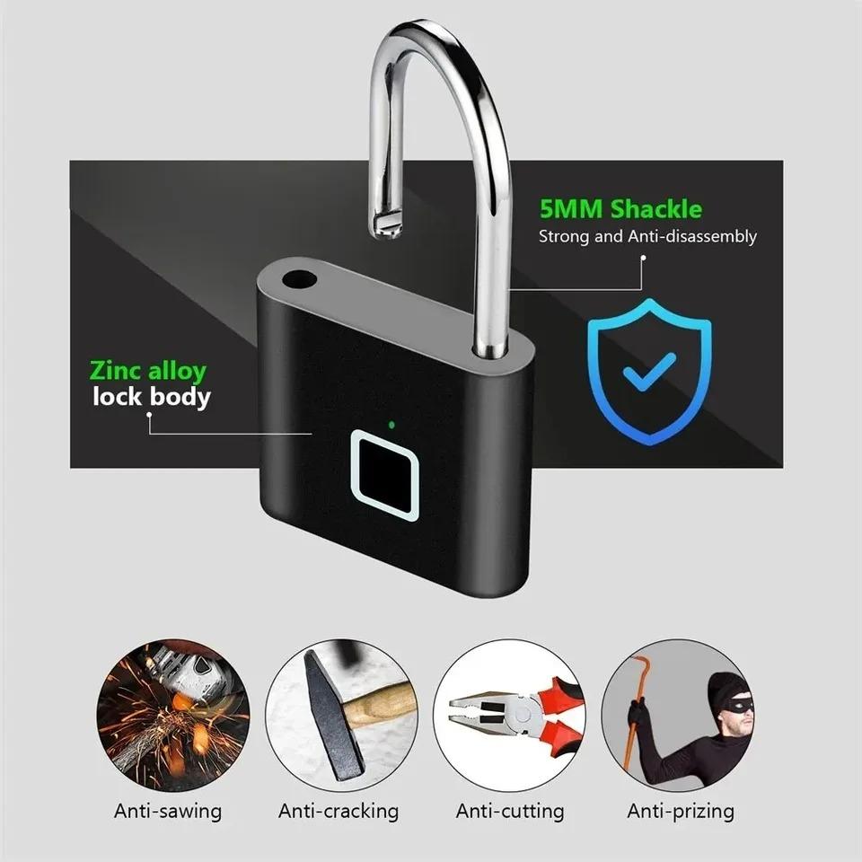 Keyless USB Rechargeable Fingerprint Lock Smart Home Padlock Waterproof Door Lock Quick Unlock Portable Anti-theft Padlock