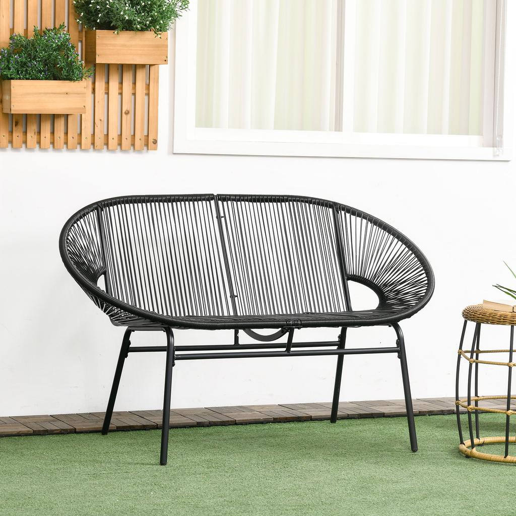 Poltrona in Rattan Sedia Relax in Stile Boho, 132 cm x 72 cm x 83 cm, Nero
