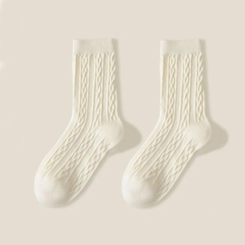 Japanese Twist Women's Mid-Calf Socks - Spring & Autumn, Comfortable, Breathable, Solid Color, Versatile, Sweet, Knee-High & Postpartum Options