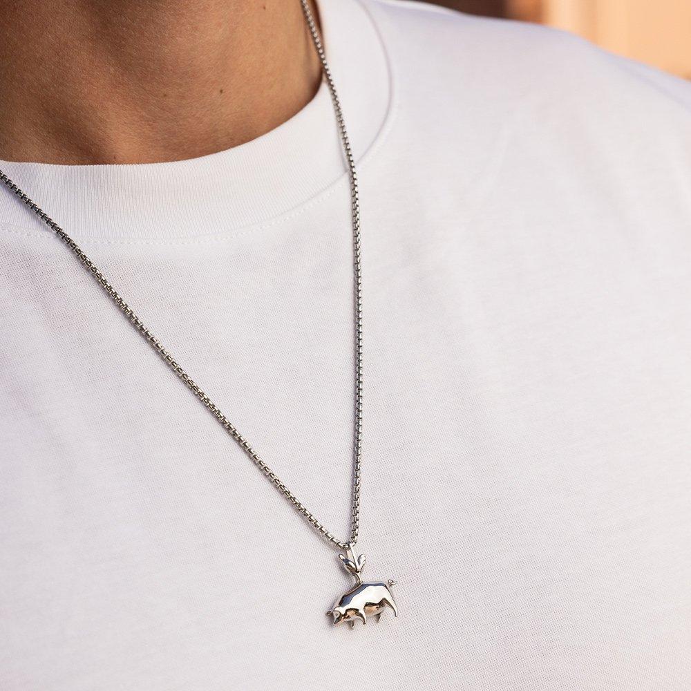 Pig and Hen Pendant Necklace - Silver x Silver