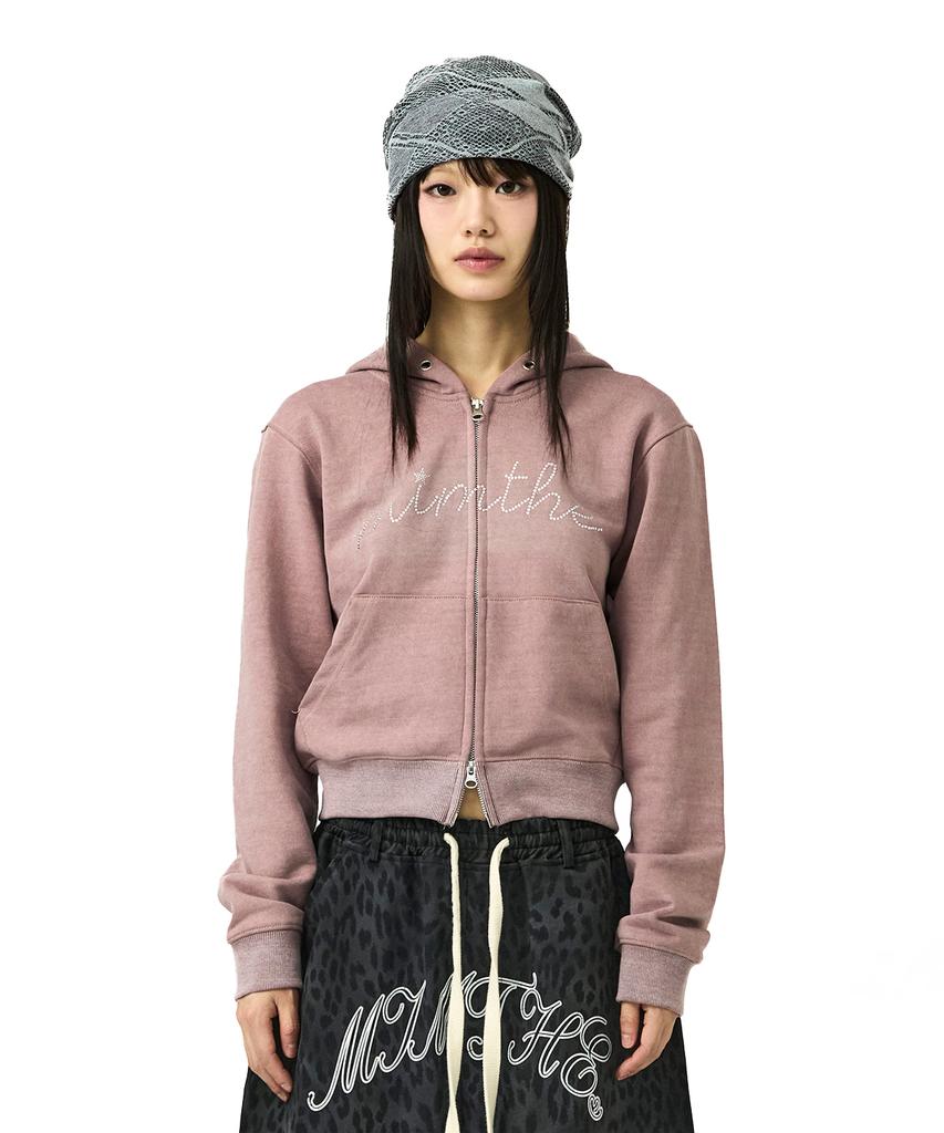 Mimthewardrobe Hotfix Logo Crop Zip-Up Hoodie_Pigment Pink