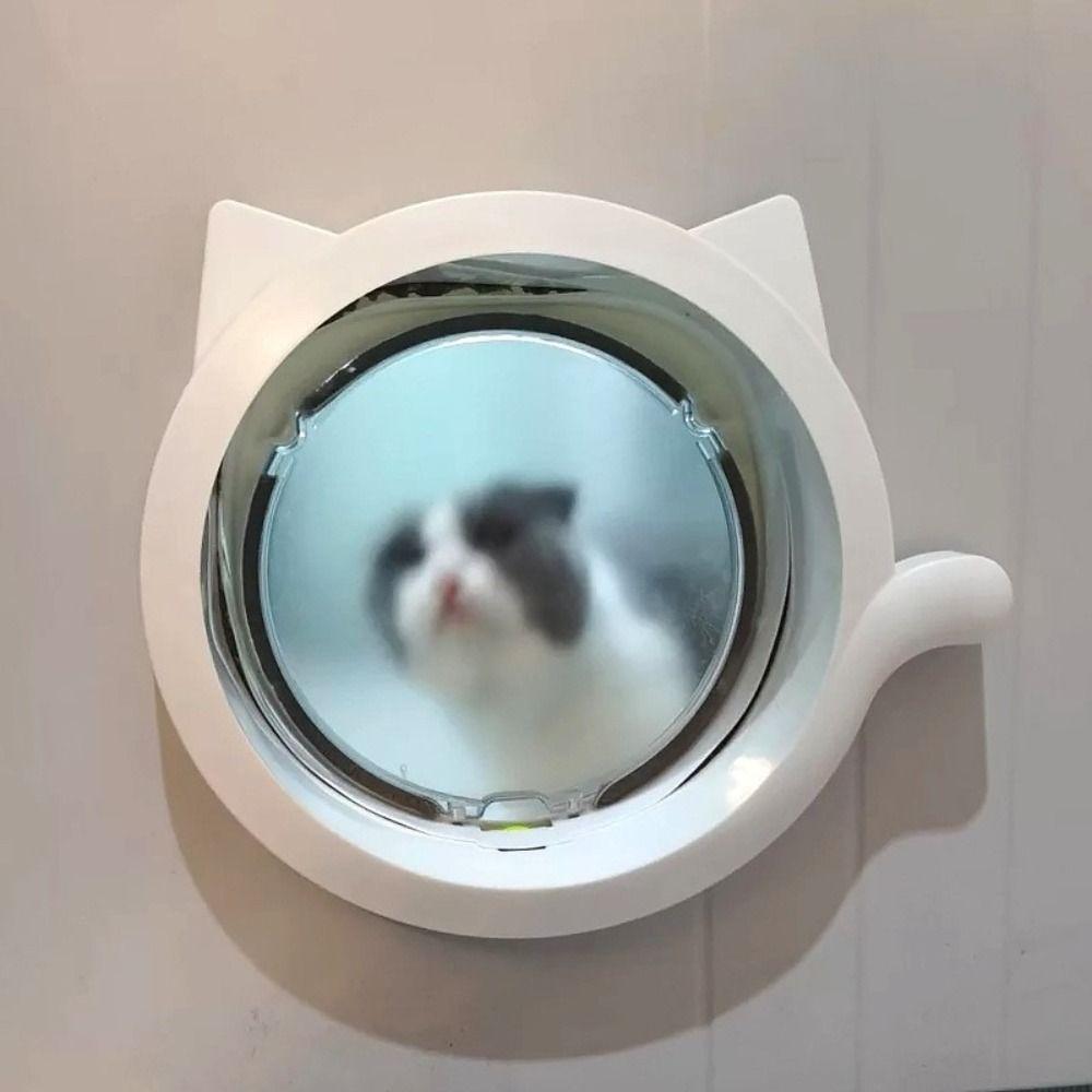 Magnetic Cat Flap Door 4 Locking Modes Bidirectional Opening Pet Archway With Cat Ears Plastic Cat Entry Exit Door