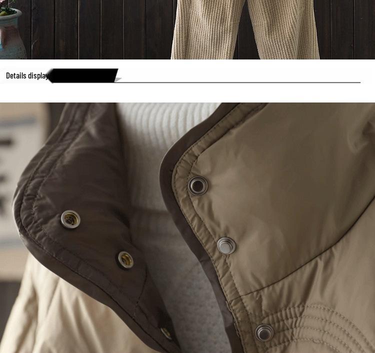 Women's Mid-Length Retro Chic Lightweight Down Jacket - Auspicious Clouds Stand Collar Design
