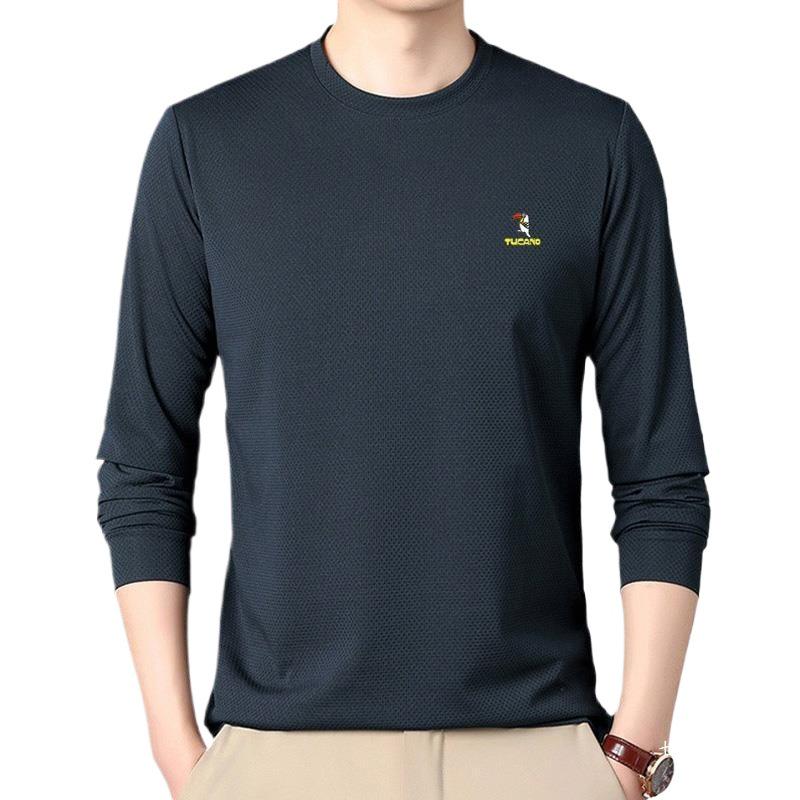 Woodpecker Men's Cotton Long-Sleeve T-Shirt for Midlife and Older - Spring/Autumn Base Layer