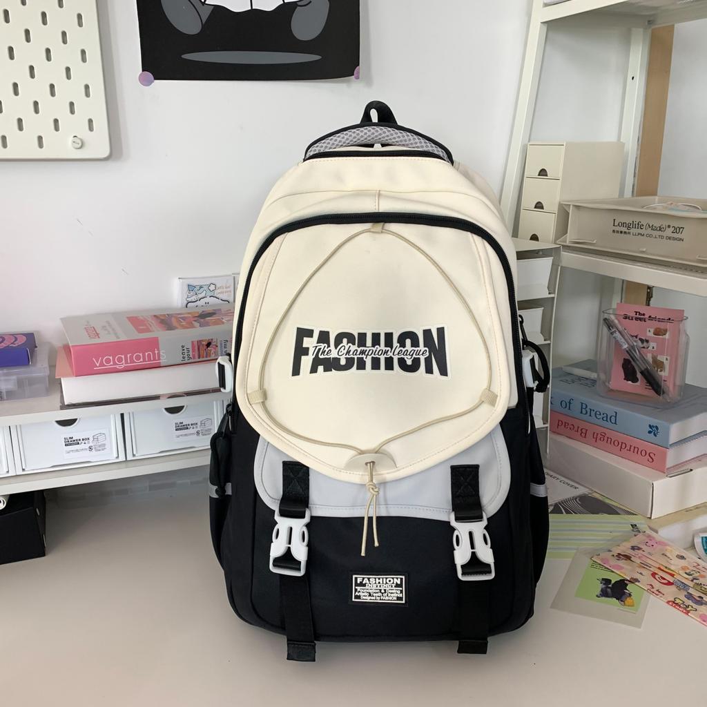 Schoolbag Japanese backpack large capacity high-end school bag junior high school women's leisure simple contrasting color couple college student