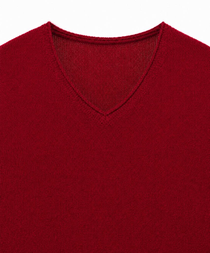 IL CORSO Lambswool Roll-Up V-Neck Knit Burgundy