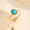 Chic Oval Light Blue Cat Eye Opening Ring,Gold Color Women's Stainless Steel Rings,Trendy Jewelry Mother's Day Gift