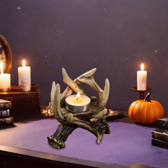 Yousheng Vintage Deer Antler Candle Holder Gothic Antler Tealight Candle Stand Candlestick Table Centerpiece Home Office Desktop Decoration