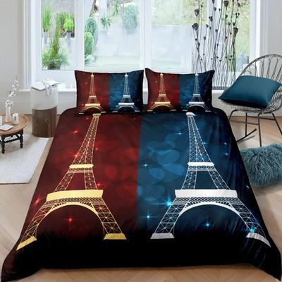 Eiffel Tower Duvet Cover Romantic Modern City Building of Paris Red and Blue Couple Quilt Cover Accessories Decor for Teen Girl
