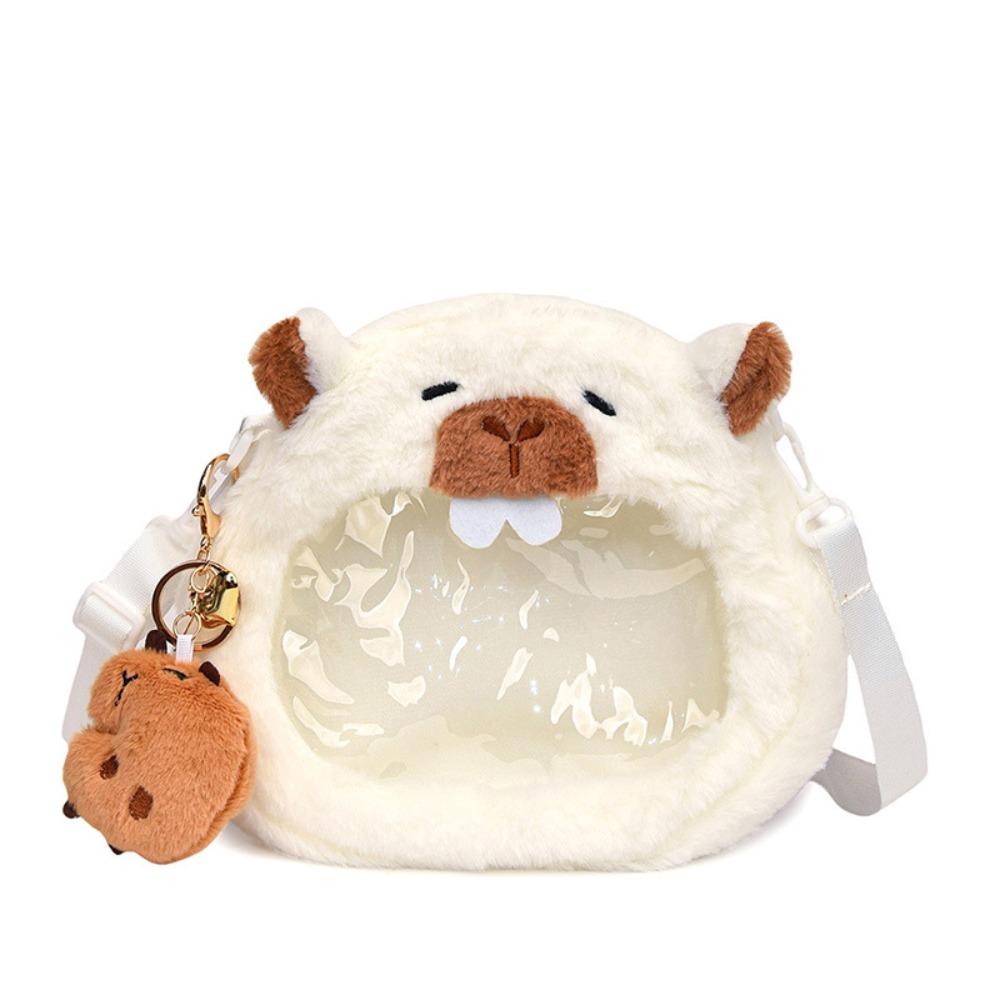 

Soft Transparent Crossbody Bag Cartoon Kawaii Handbag Lovely Capybara Plush Itabag Girls белый