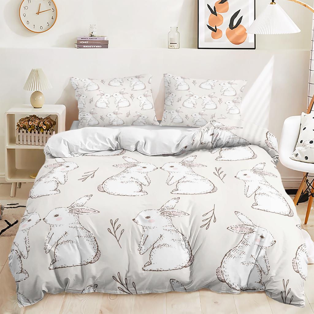 Bed Three-Piece Illustration Cartoon Bunny Quilt Cover 3D Digital Printing Kit