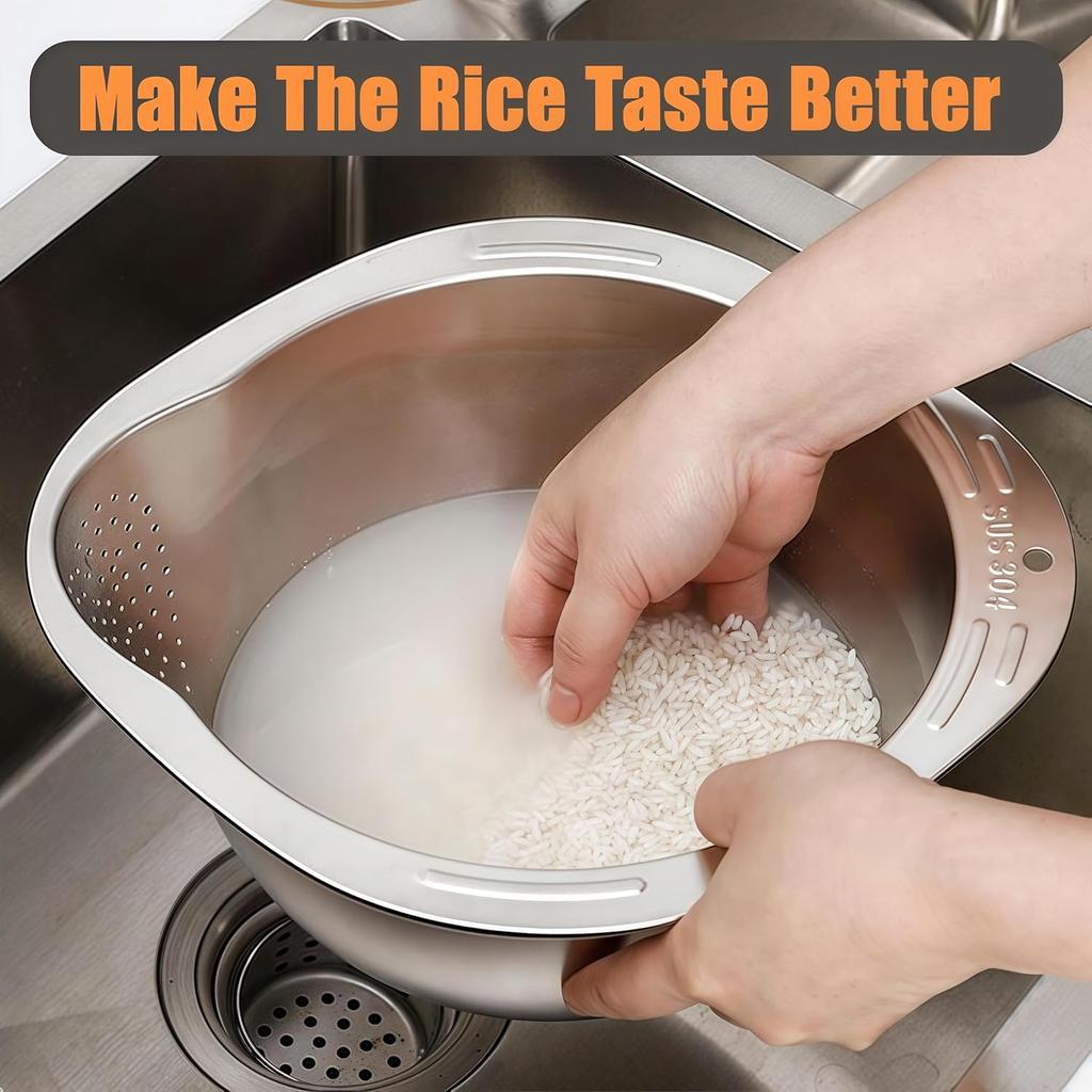 Rice Washer Strainer Bowl Stainless Steel 304 Rice Washing Bowl Rice Sieve Colander Fruit And Vegetable Strainer Kitchen Tools