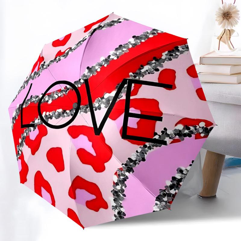1pc Love Leopard Automatic Opening/Closing Folding Umbrella with 8 Ribs,Windproof Portable Sunshade Umbrella Holiday Gift Yy260401073