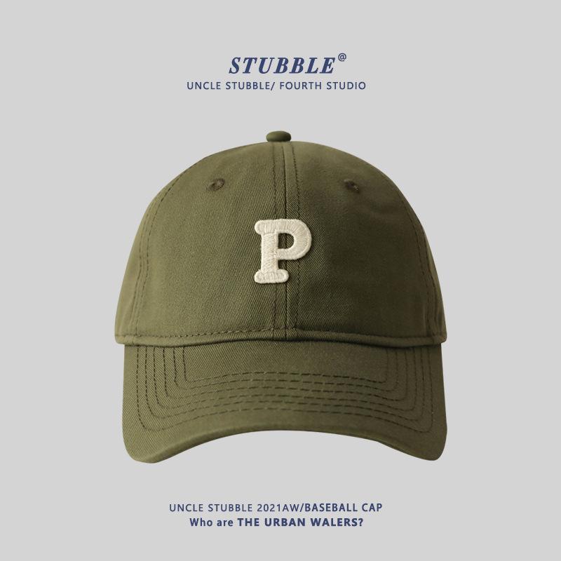 

Washed Cotton Baseball Cap with P Letter Embroidery, Big Head Size Adjustable Unisex Dad Hat for Casual Daily Wear Plus size (60-65cm) армія зелений колір