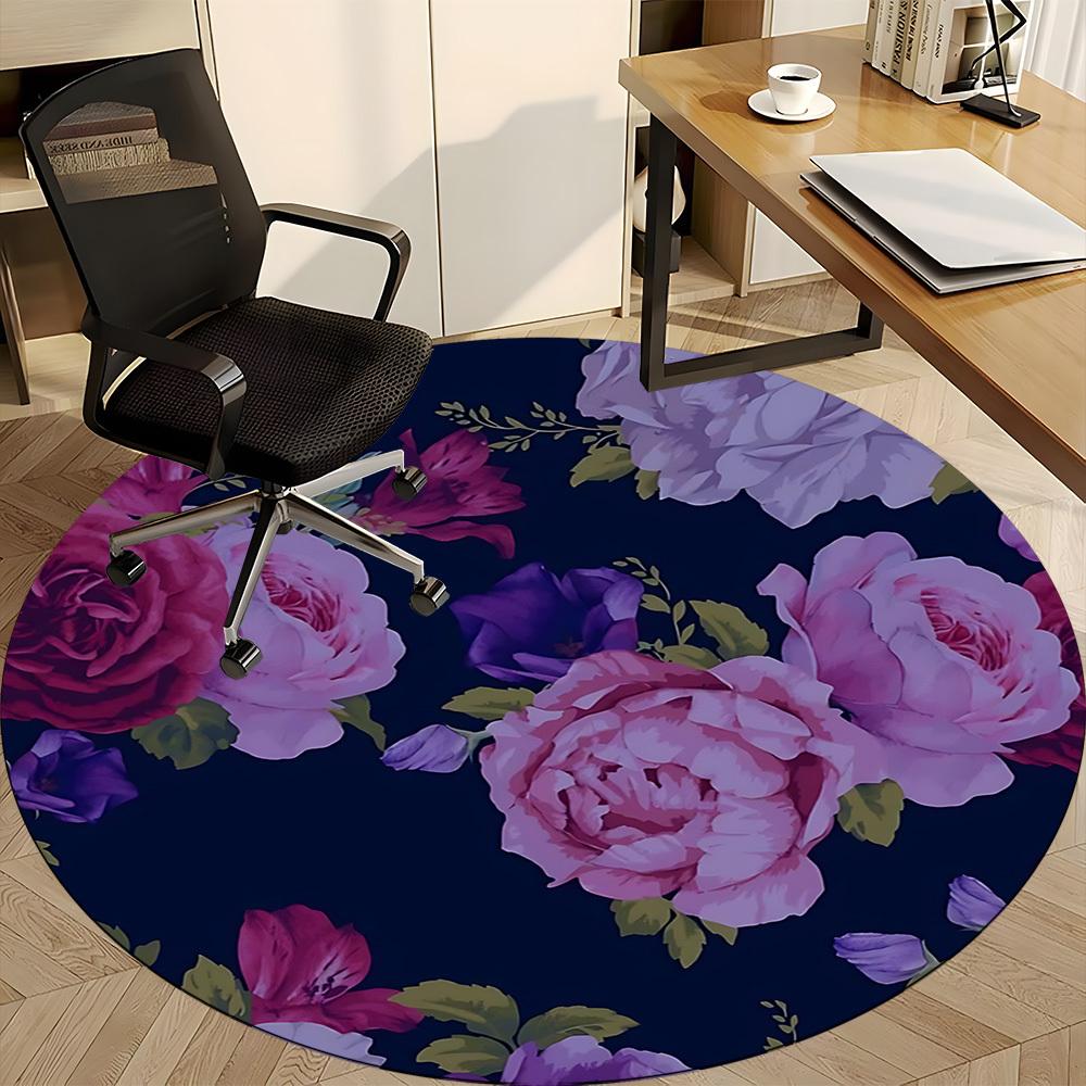 1pc Floral Pattern Carpet, Round Non Slip Durable Large Size Office Carpet, Suitable for Office