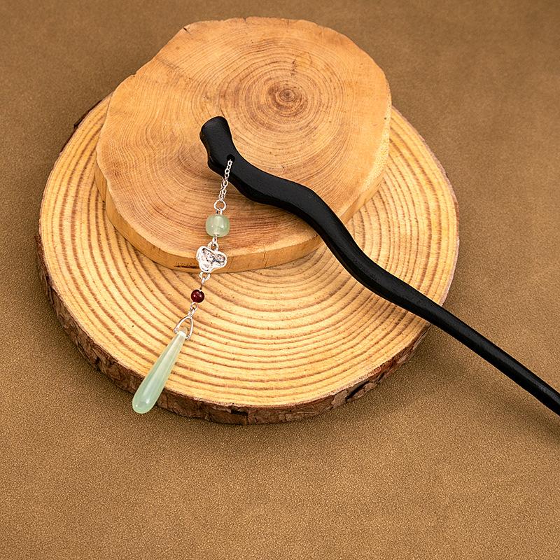 New Chinese Style National Style Jade Tassel Hairpin Light Luxury Style Pearl Hair Ornaments Niche Design Back of The Head Coiffure Hair Fork