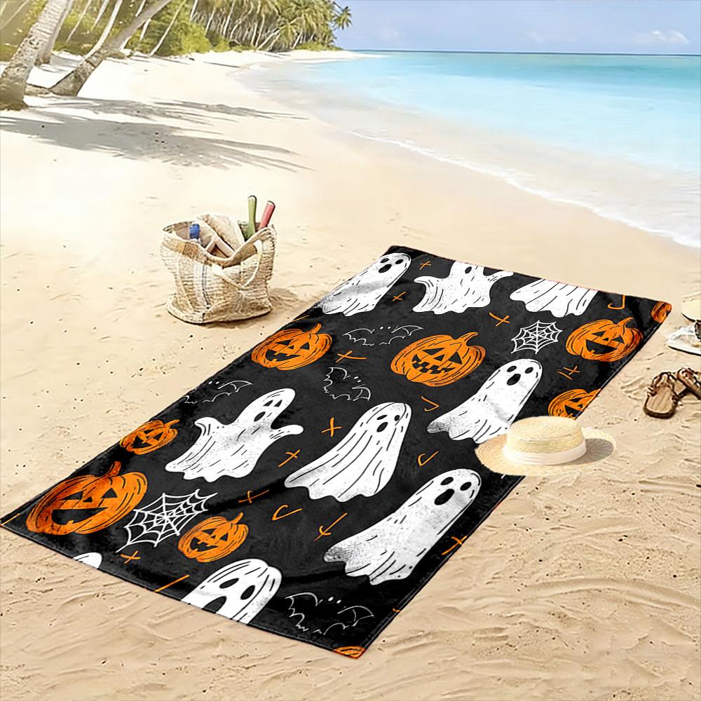 Ghostly pumpkins dance joyfully Print beach towel, quick drying, suitable for travel, outdoor sports, jogging, the beach and swimming, gift