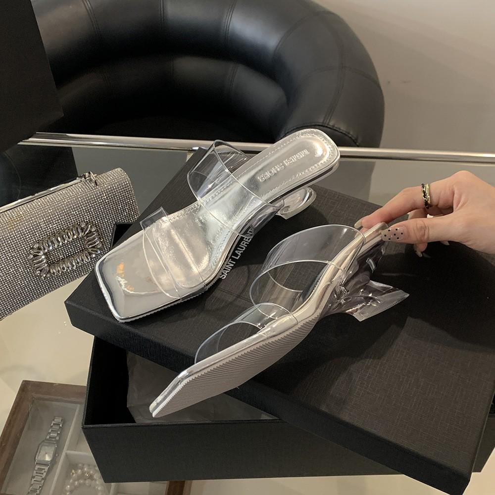 

Transparent thick heel high heel sandals women s model 2025 new summer wear with skirt Roman French cool slippers tide 35