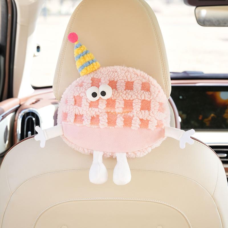 Cute Tissue Boxes Car Tissue Holder Auto Backseat Hanging Accessories Organizer Car Interior Decoration Plush Home Storage Bag