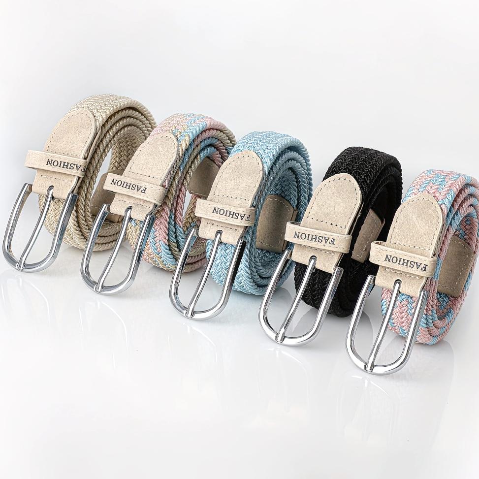 Women's Elastic Belt Casual Fashion Pin Buckle Waist Belt Expandable Braided Stretch Elastic Belt 6 Colors, No Need For Punching