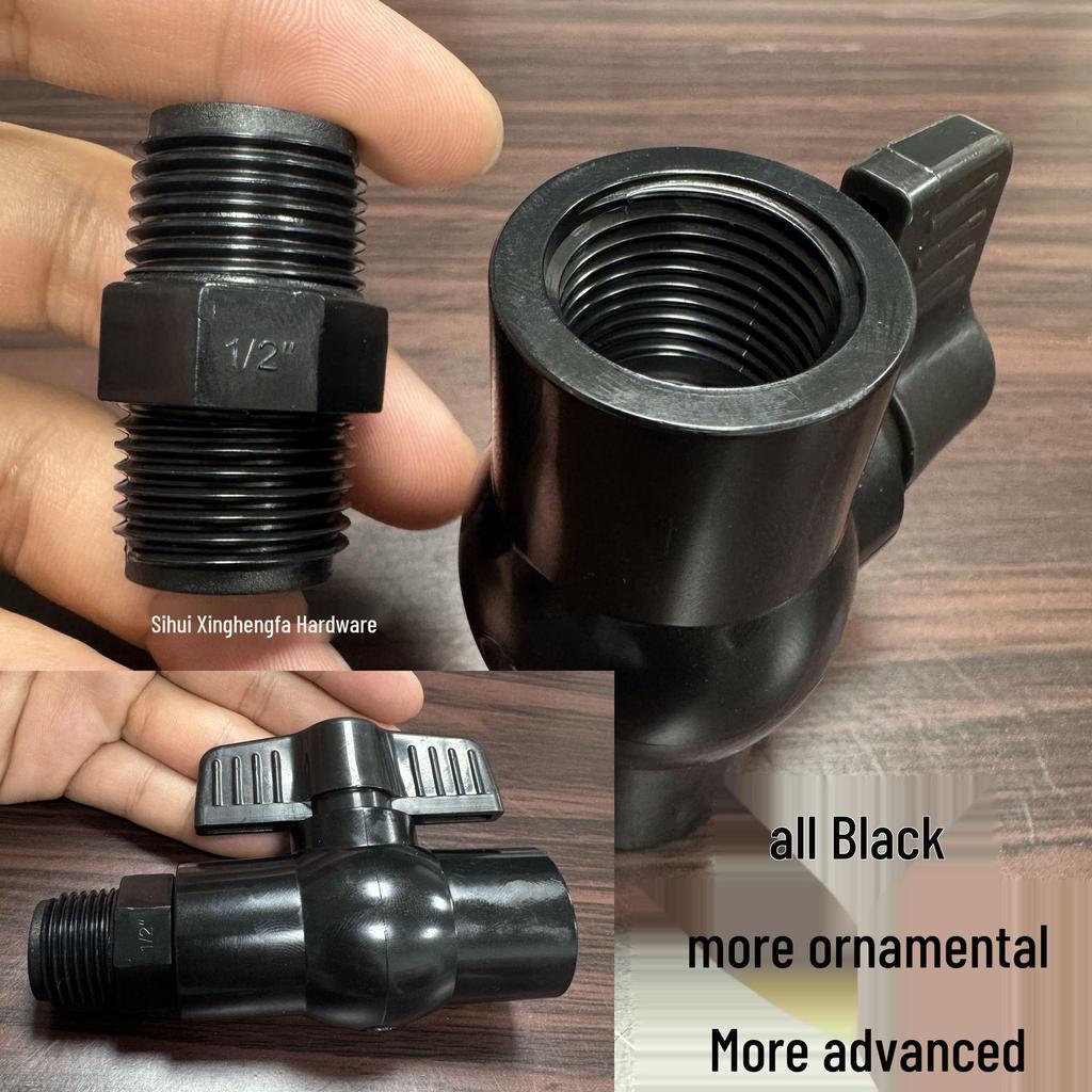 PVC Black Double-Threaded Straight Adapter, 1/2" to 3/4" - Dual External Threads Nipple Connector