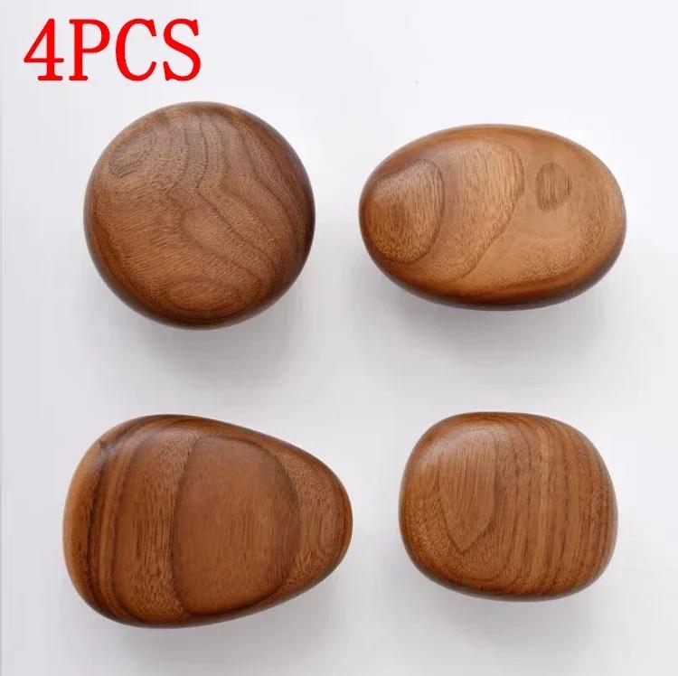 Solid Wood Handle Clothes Hook Coat Hook Wall-mounted Punch-free Door Clothes Hanger Pebble Shape Cabinet Door Kitchen Organizer