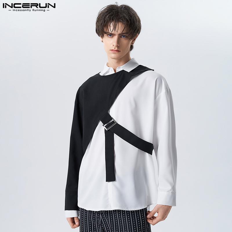 

INCERUN Hit Color Мужские повседневные свободные топы с длинными рукавами