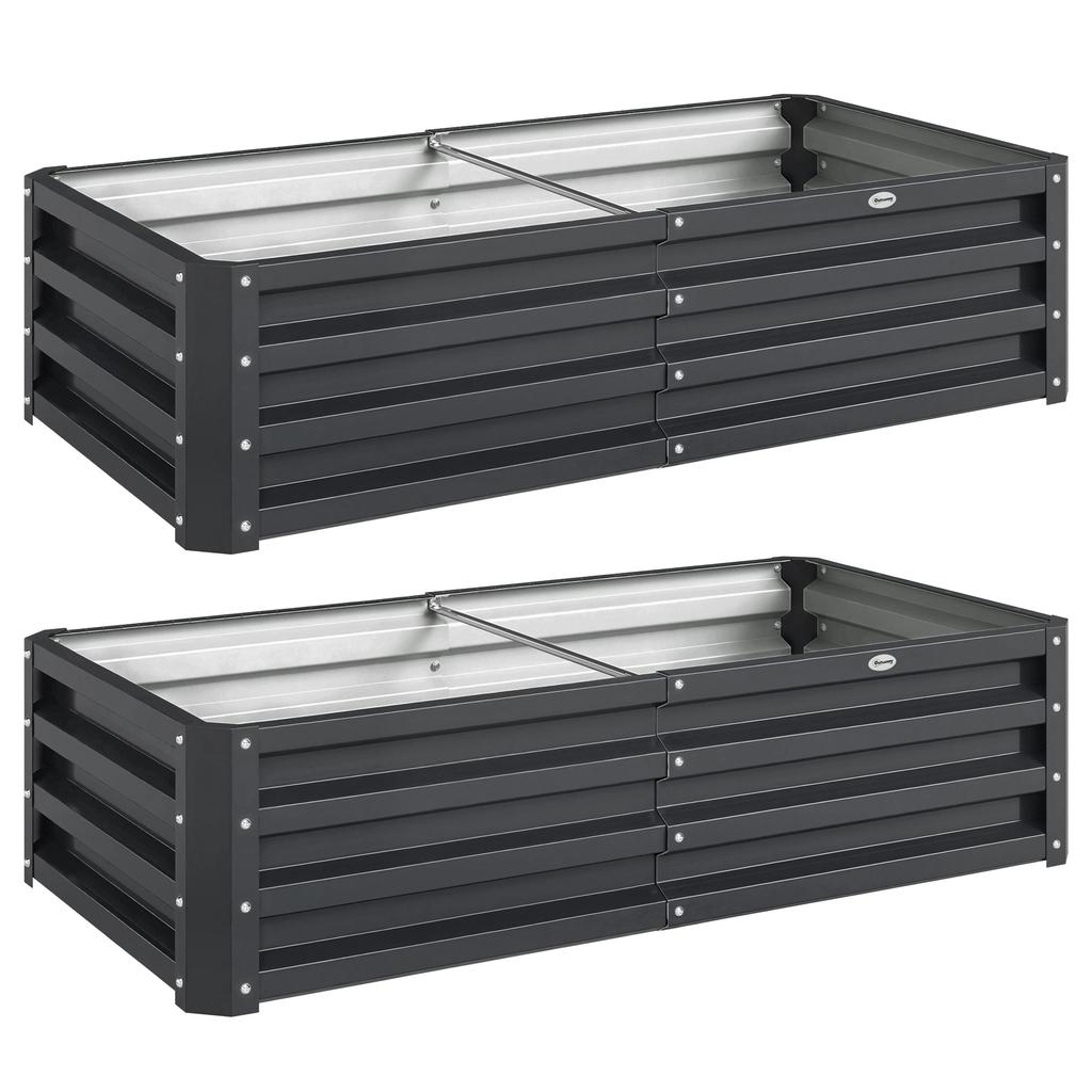 Set of 2 Raised Beds for Garden, Galvanised Outdoor Planters for Herbs Vegetables, Use for Patio Balcony, Grey