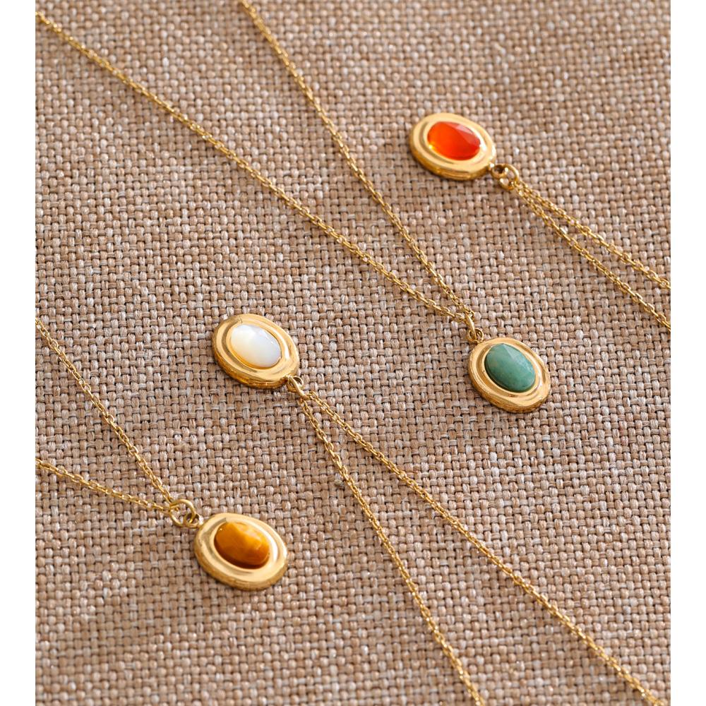 Yhpup Exquisite Natural Stone Agate Tiger Pendant France Necklace for Women Stainless Steel Trending Charm Jewelry