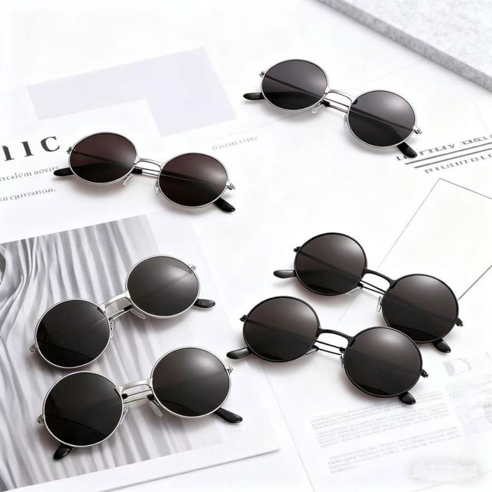Metal Round-frame Sunglasses Hip Hop Candy Color Lens Circle Sun Glasses Anti UV Street Photography Women Eyewear