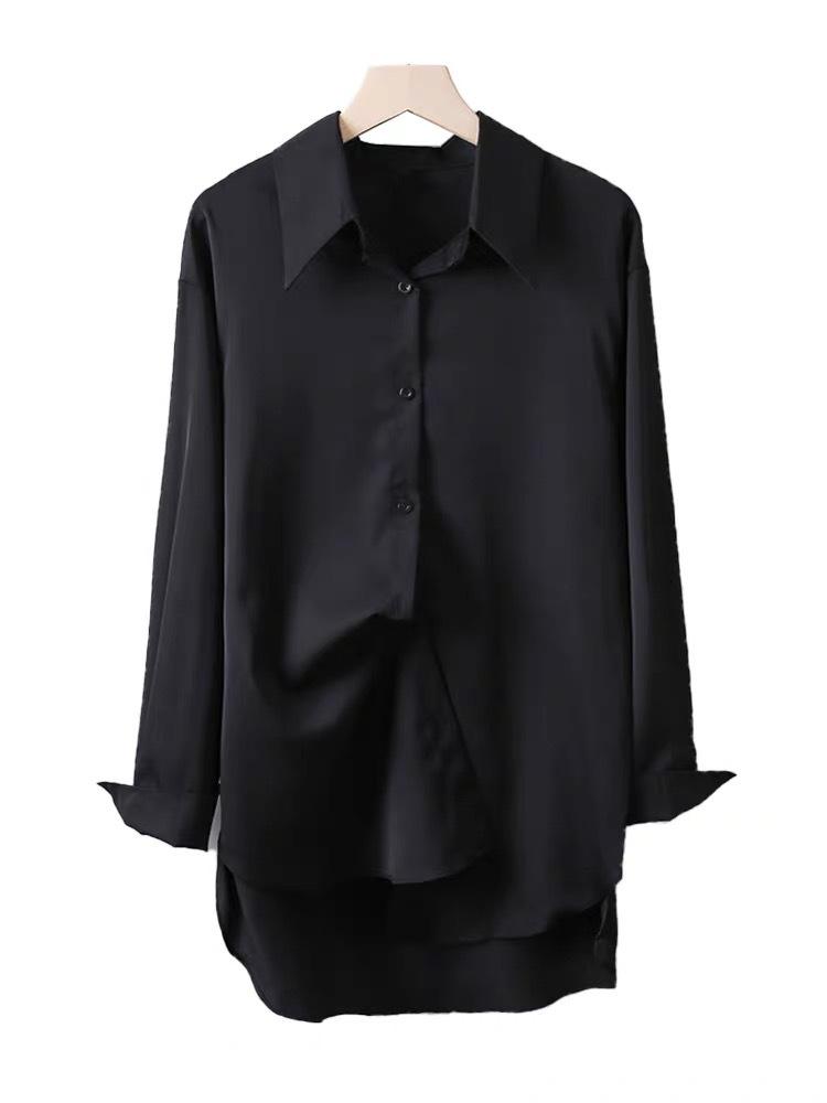 

Женская свободная длинная шифоновая рубашка-кардиган больших размеров - однотонная, прикрывает ягодицы L