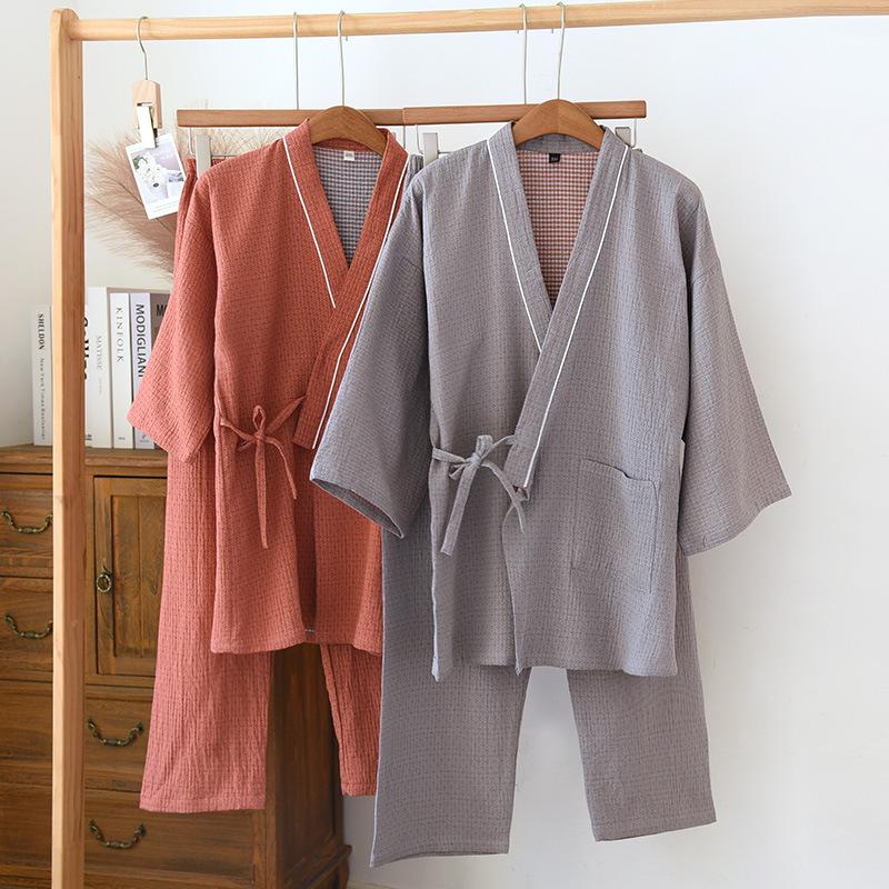 Unisex Japanese Kimono Cotton Gauze Yukata: Spring/Summer Lightweight Couple Home Wear Set