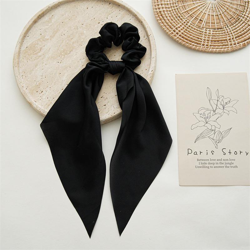 Solid Color Satin Flowing Ribbon Scrunchie & Silky Square Scarf Ponytail Hair Tie