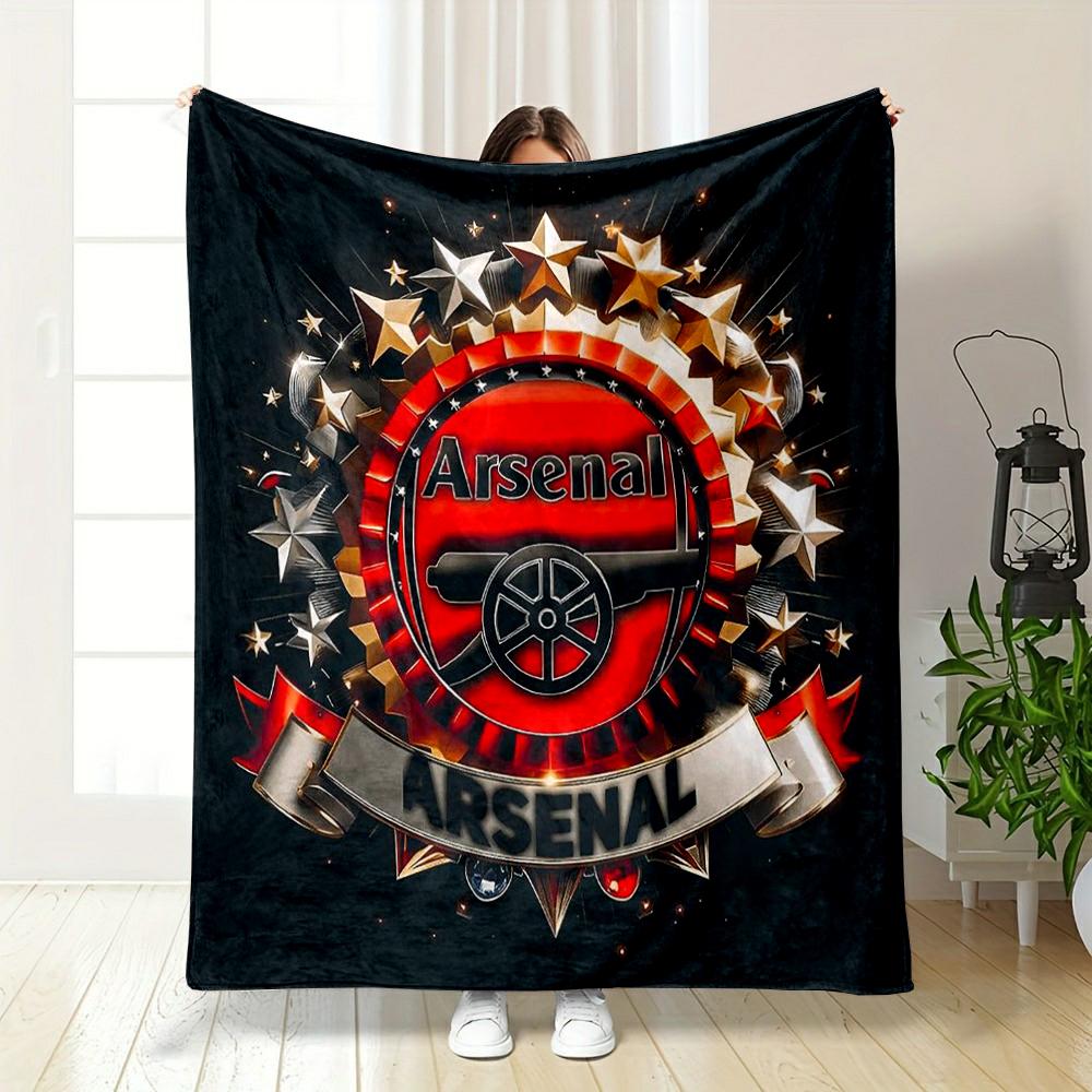 Arsenal Logo Black Designed Flannel blanket for bedroom, living room, sofa, and nap