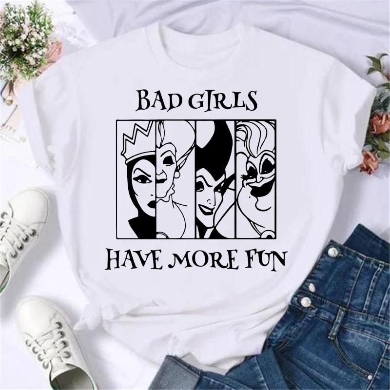 Cartoon Disney Spoof Villains Princess Print Blouse Women 90S Tshirt Summer Harajuku White Ladies T Shirts Female Y2k Tops Gift