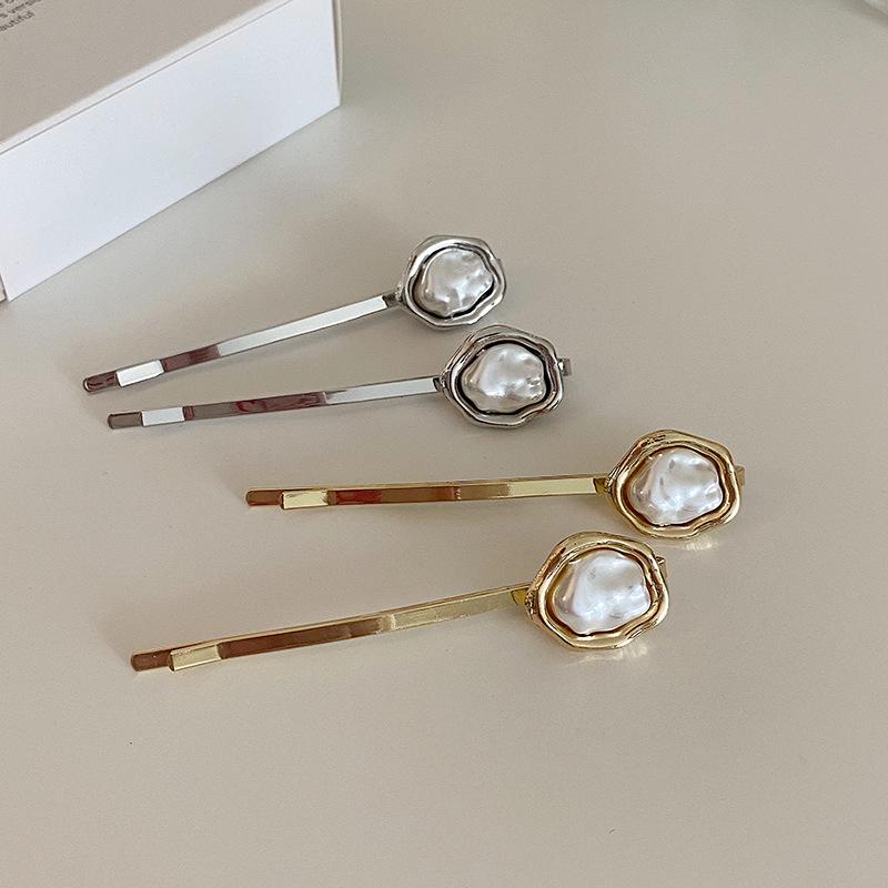1PC Korean Style Simple New Irregular Shaped Pearl Barrettes Alloy Forehead Bang Clip Exquisite Side Clip Hairpin for Women