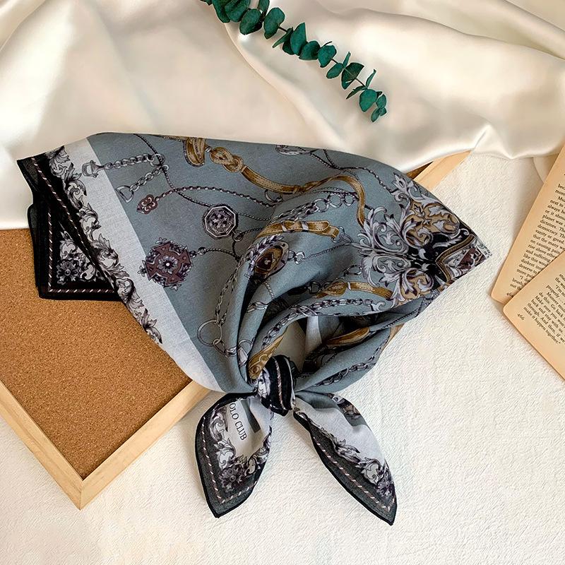Cotton square scarf, silk scarf, high-end new small shawl, neck protector, small scarf, multi-purpose floral headscarf, headband, hair tie