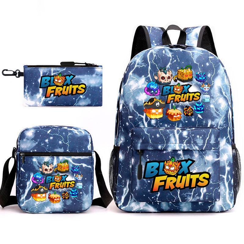 Blox Fruits Gioco Zaino Scolastico Giovanile Frutto del Demone Scuola Elementare Cielo Stellato Stampa a Caldo Zaino Set da Tre Pezzi