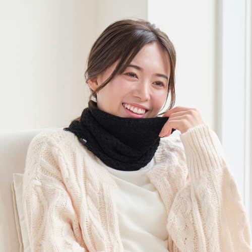 Phiten Neck Warmer, Black, Made with Far-Infrared Material "CeraWarm®," Double-Layered Construction for Warmth and Stretchy Comfort, Jacquard Knit Out